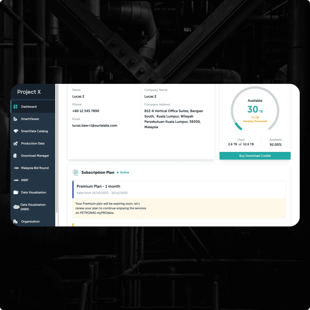 Project X dashboard design